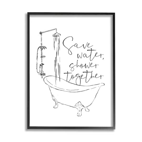 Stupell Industries Shower Together Funny Ink Drawing Bathroom Design Framed Wall Art